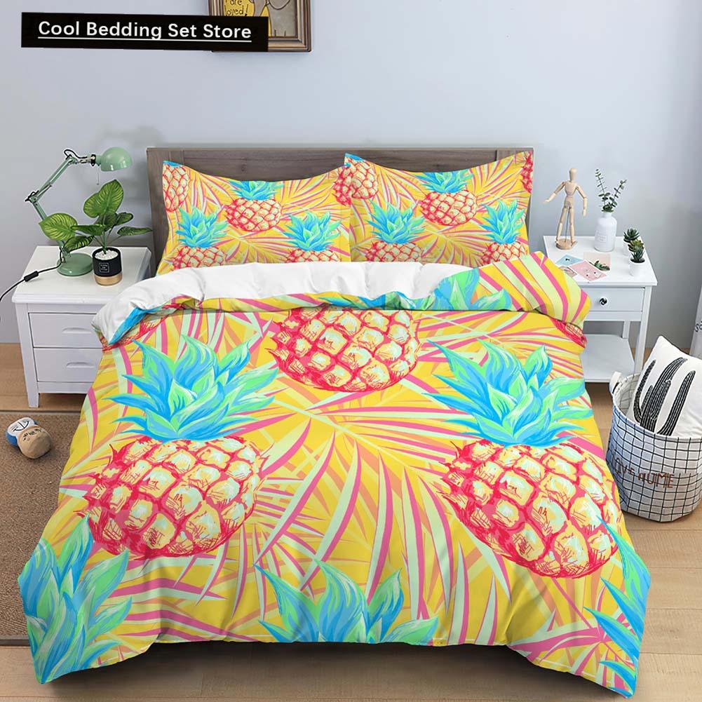 Fruit Pineapple Queen King Duvet Cover 3D Yellow Tropical Fruit Bedding Set Plants Comforter Cover 2/3pcs Polyester Quilt Cover