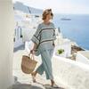 Summer new two-piece set, seven-quarter-sleeved women's round neck bohemian print casual suit