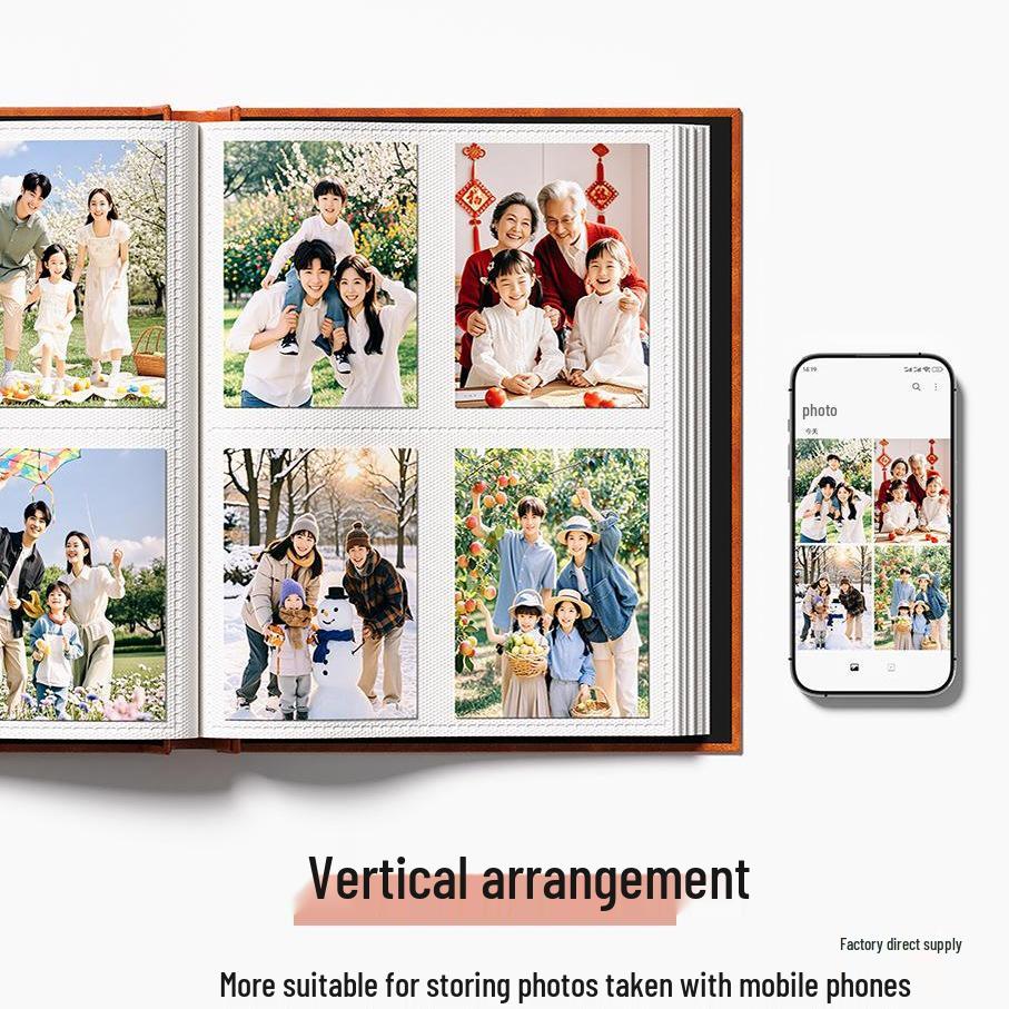 6-Inch Vertical Leather Photo Album: Large Capacity Family & Baby Keepsake Book for Mobile Phone Photos