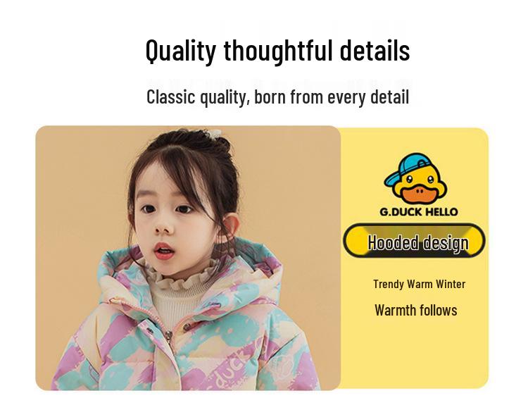 Mittellange Winter Daunenjacke mit kleiner gelber Ente für Jungen & Mädchen - Stilvoll und warm für Babys und Kleinkinder