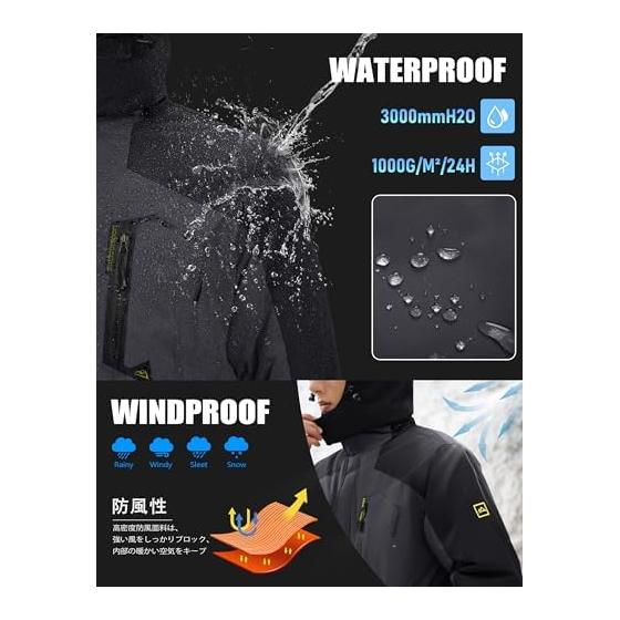 [KEFITEVD] Mountain Parka Men's Windproof Cold Protection Boa Lining Windbreaker Water Repellent Mountain Climbing Jacket Outdoor Camping Fishing Ski