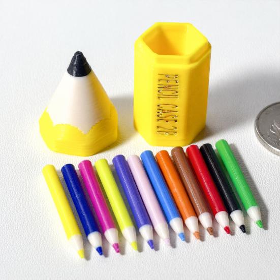 Mini Pen Holder And Pencils, Cute Pencil Design, 3D Printed Pen Holder Miniature, with 12 Tiny Colored Pencils for Doll Mansion Miniature Rooms