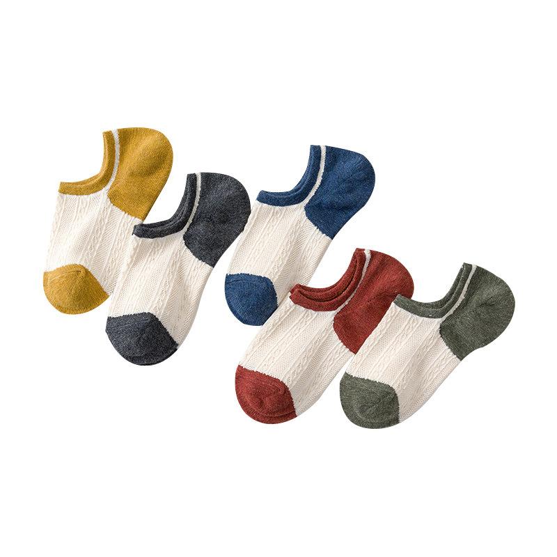 Women'S Splicing Towel Bottom Boat Socks Cotton Sport Sweat Breathes Anti-Slip Invisible Socks