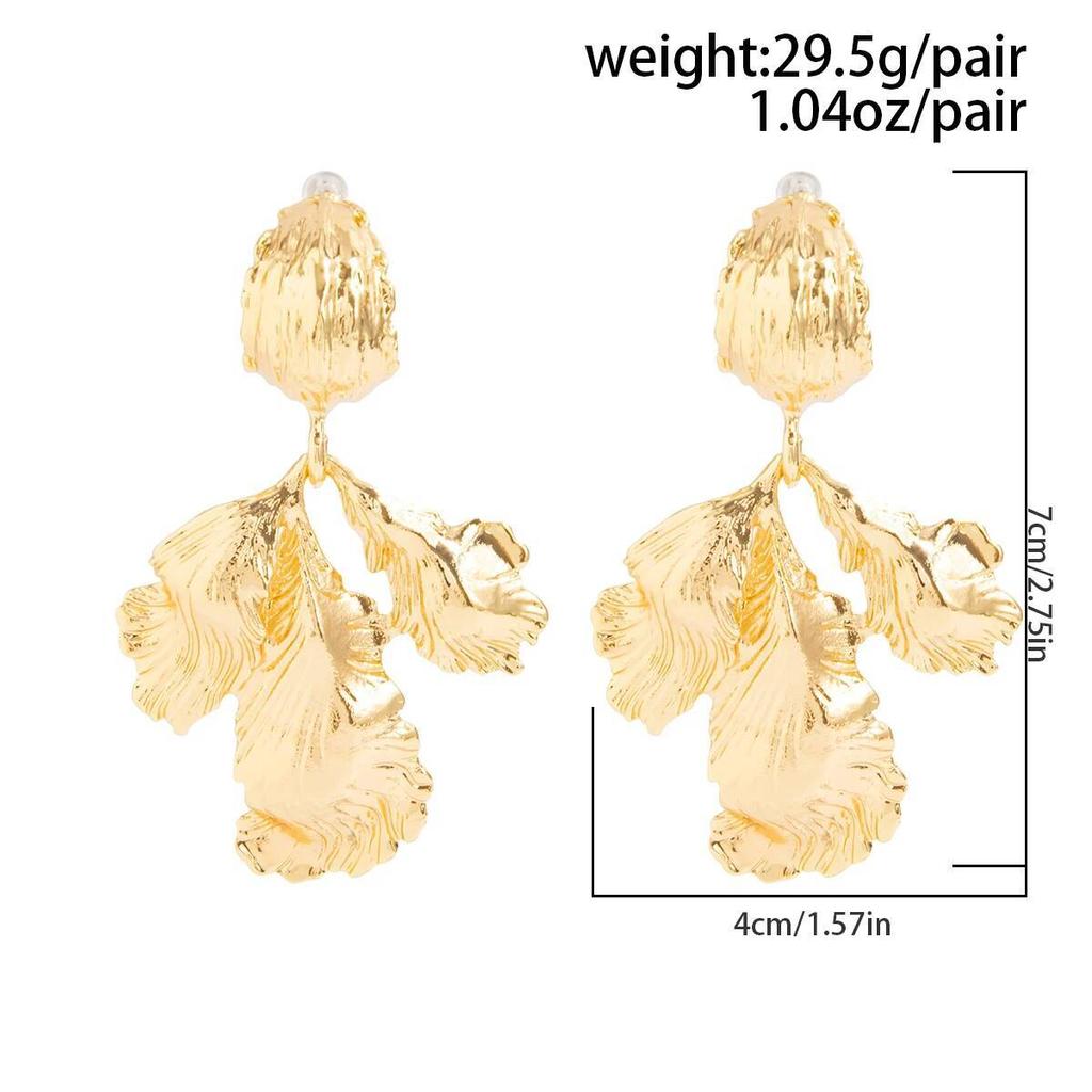 Salircon  New Fashion Irregular Metal Flower Pendant Earrings for Woman Vintage Gold Color Earring Party Accessories Jewelry