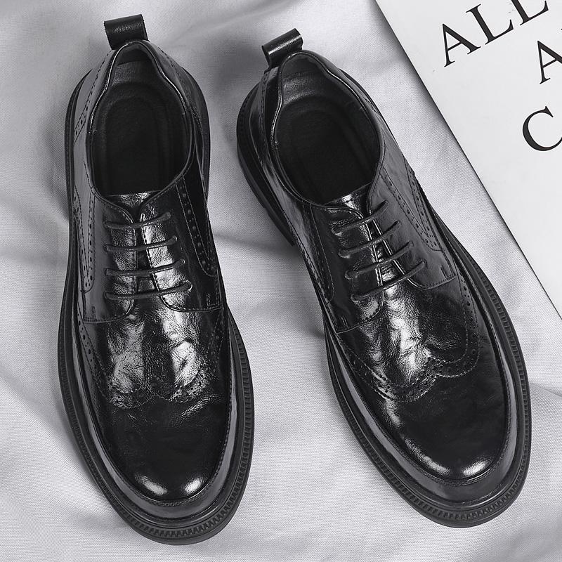 Fashion Spring Business Casual Shoes Leather Shoes Thick Soled Formal Shoes Fashion Brogue Shoes Elegant Leisure Walk Oxford Male Shoes
