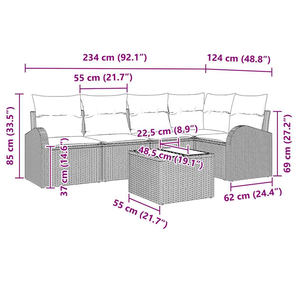Garden Sofa Set with Cushions 6 pcs Black and White Poly Rattan