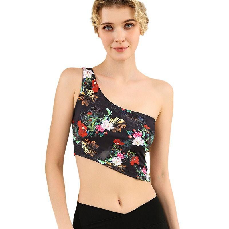 Export New European and American Print Yoga Clothes Vest Sports Bra Oblique Shoulder Gym Intimates Running Outfit Women's Top