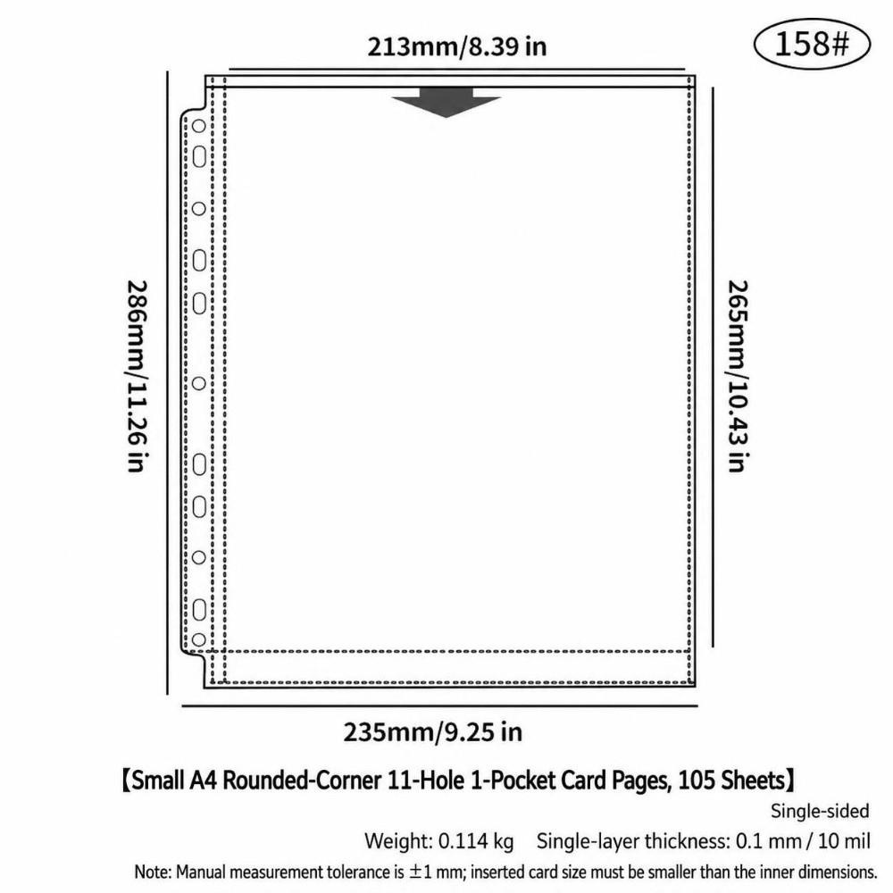10pcs Single Side Binder Card Sleeves Pages 11 Holes Card Storage Sheets  4/6/7 Inch Postcards