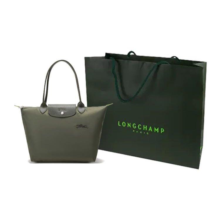 Longchamp Le Pliage Green 28 Long Handle Eco-Friendly Canvas Dumpling Shoulder Tote Bag Medium Women Bags Forest-Green 2605919479