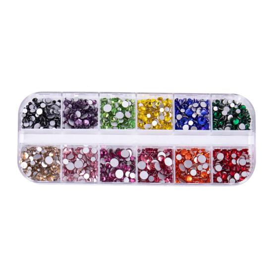1 Set Round Nail Art Rhinestone Kit 12 Grids Assorted Size Decoration Fake Gems