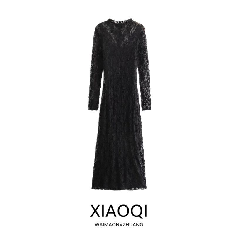 Fall New Arrival Fashion Style Women's Clothing Casual Long Sleeves Lace Decorative Midi Skirt Dress 8342239 800