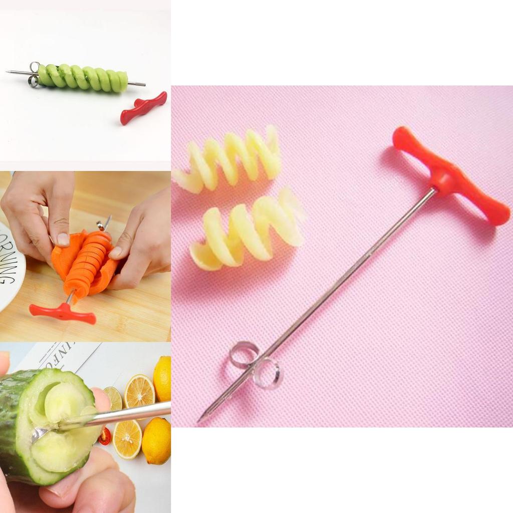Multifunctional Vegetable Spiral Slicer Crafted From Stainless Steel And Red Plastic Handle