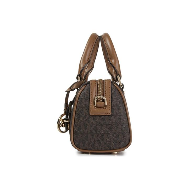 Michael Kors Bedford Metallic Logo Charm Monogram Color Block Crossbody Bag Boston Bag Women handbags Acorn-Brown 32F9G06C0B-252