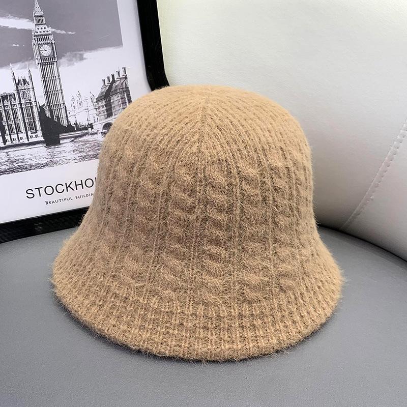 Bob rétro couleur unie pour femme, bob en tricot peluche polyvalent, hiver chaud, chapeau lavabo pour femme