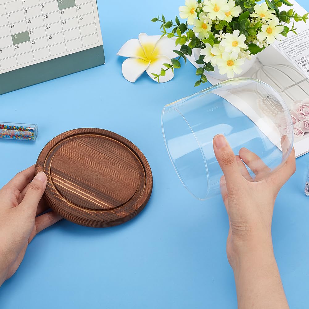 BENECREAT 14x13cm Transparent Eternal Flower Glass Cover Cloche Dome Micro Landscape with Wood-Colored Base for DIY Flower Crafts
