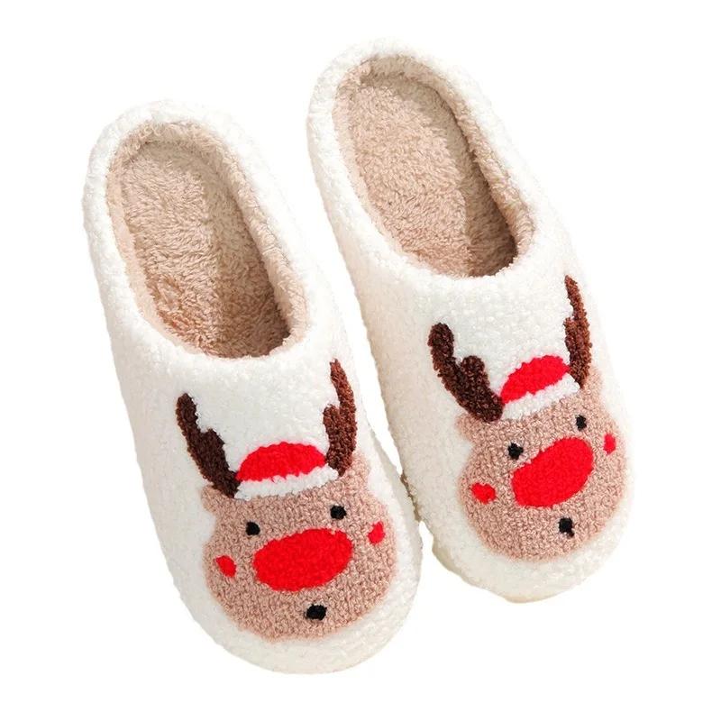 Fashion Slippers Women Winter Fashion Indoor Home Plush Warm Christmas Fluffy Comfortable Soft Sole Cotton Slippers Men House Slides