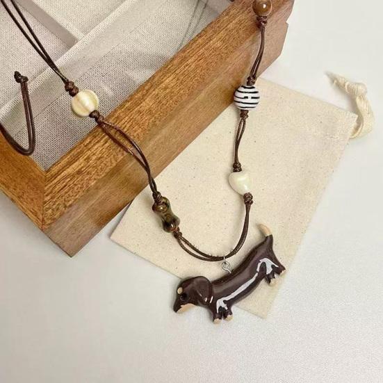 Dachshund Pendant Necklace Ceramic Mini Dog Charm Necklace Girls Retro Necklace Gift for Dog Lovers Birthday Anniversary
