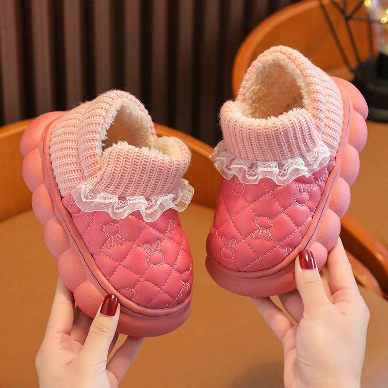 Children's Cotton Shoes for Winter Warm Plus Velvet Thickened Pu Leather Waterproof Soft Bottom Non-slip Cartoon