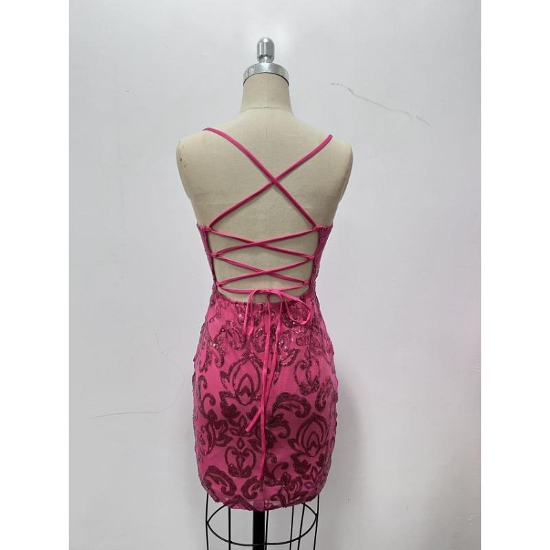 Damen Sexy Pailletten Spaghettiträger Bodycon Slim Fit Mini Abendkleid