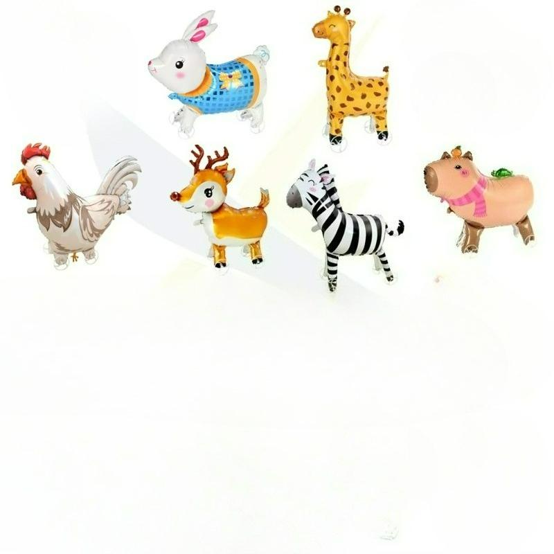 16pcs Cute Walking Animal Foil Balloons with Wheels Walking Wheels Elephants Dinosaurs Lions Rabbits Children's Toy Balloons