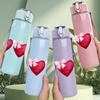 1PC Triple Red Heart Love Pattern Print 750ml Color Plastic Sports Water Bottle Leakproof Flip Straw Lid Suitable for Sports Office Home Use