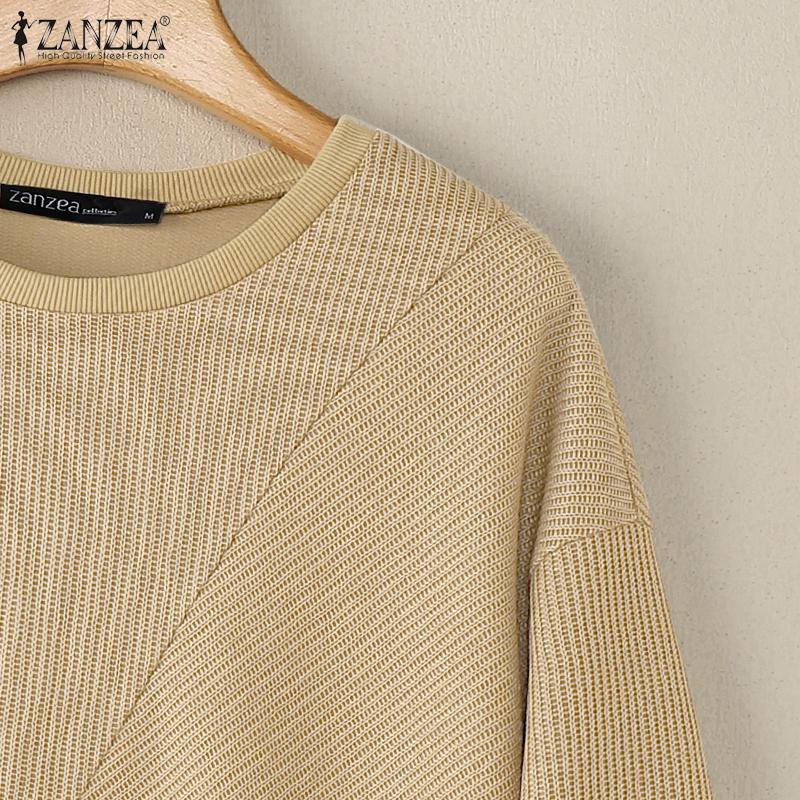 ZANZEA Women Round Neck Long Sleeve Casual Patchwork Pullover Sweatshirt