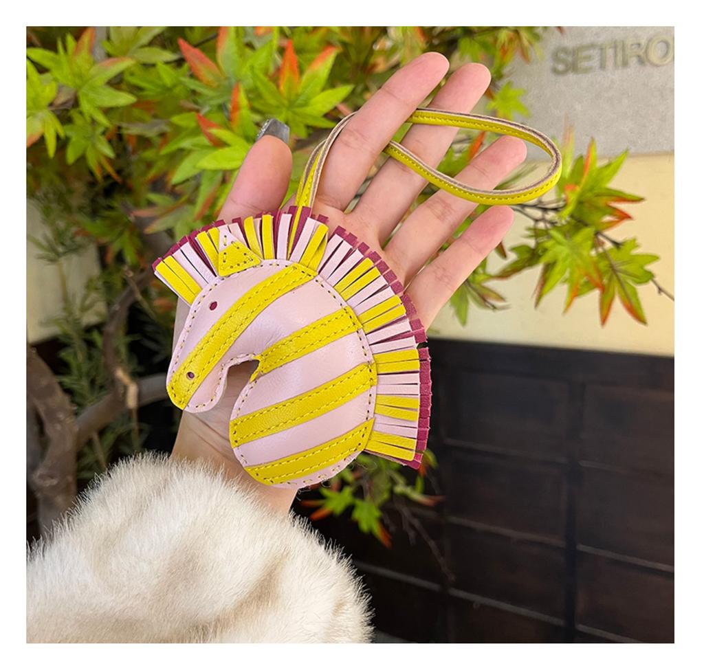 Zebra Head Bag Pendant, Premium Zebra Pendant, Sheepskin Leather Hand-sewn Pony Car Pendant, Bag Charm