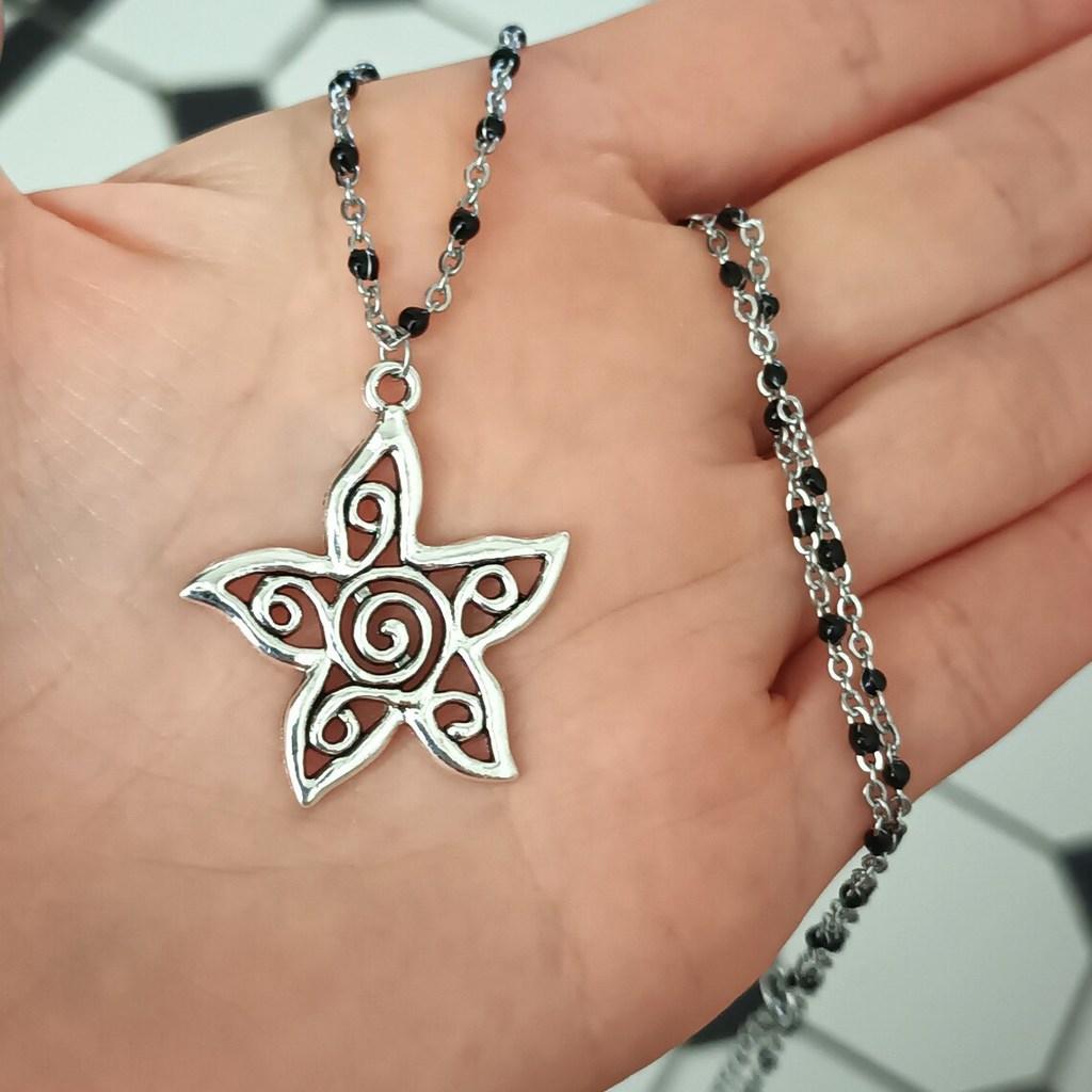 Dark Gothic Star Geometric Necklace For Women With Zinc Alloy Pendant 51cm Chain