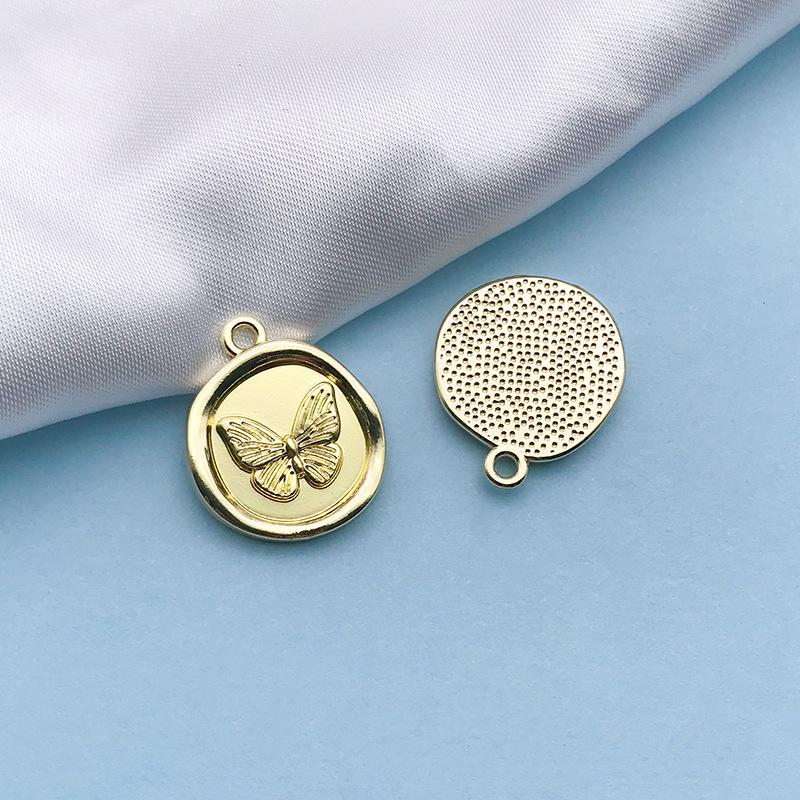 1 KC Gold/White K Alloy Round Butterfly Pendant Necklace, 18x21mm DIY Jewelry Accessory