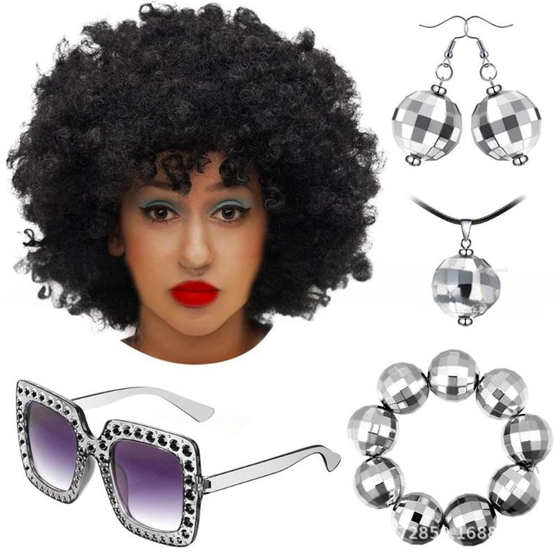 4/5Pcs Disco 50s 60s 70s 80s Set Rockstars Cool Outfits for Halloween Birthday Party Costume Dress Up Accessories