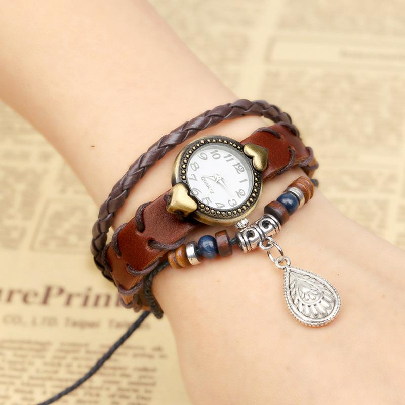 

Винтажные модные часы + часы-браслет из натуральной кожи + часы-браслет из воловьей кожи коричневый