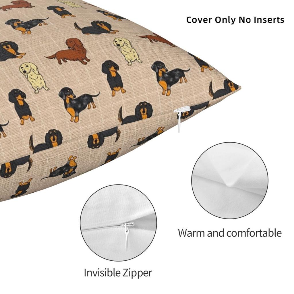 Dachshund Dog All Day Long Cream Pillow Cover Polyester Pillow Case Cushion Cover Retro Pillowcases For Sofa Home Decorative