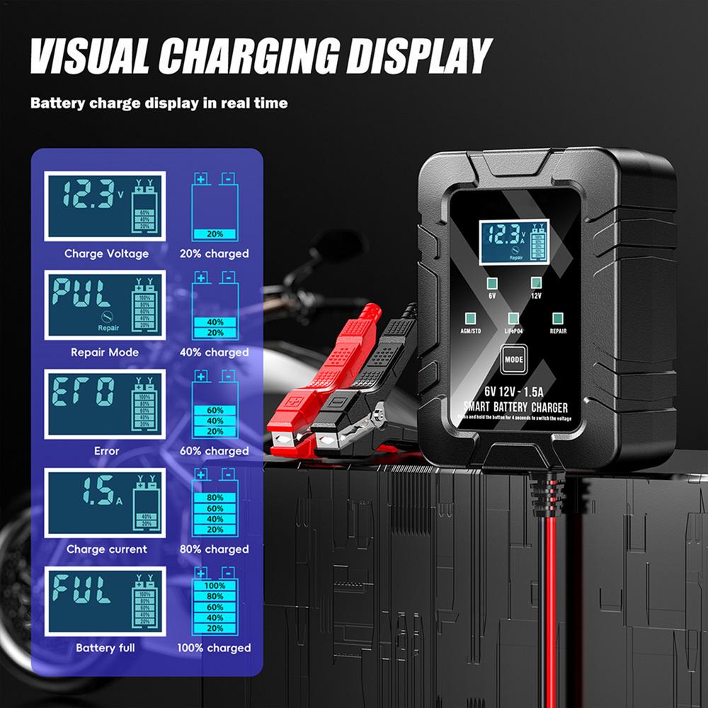Motorcycle Battery Charger 1.5A Motorcycle Trickle Charger Motorcycle Battery Maintainer For Deep Cycle Batteries