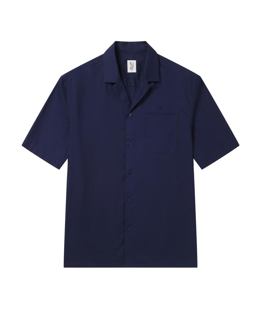 SOLEW Cotton Oversized Short Sleeve Shirt_Navy