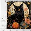 Black Cat Shower Curtain Boho Floral Vintage Flower Retro Aesthetic Mystic Witchy Moon Abstract Bathroom Curtain Set with Hooks
