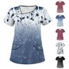 Women's Casual  Print Short Sleeve Sloping Collar Workwear Top With Double Pockets