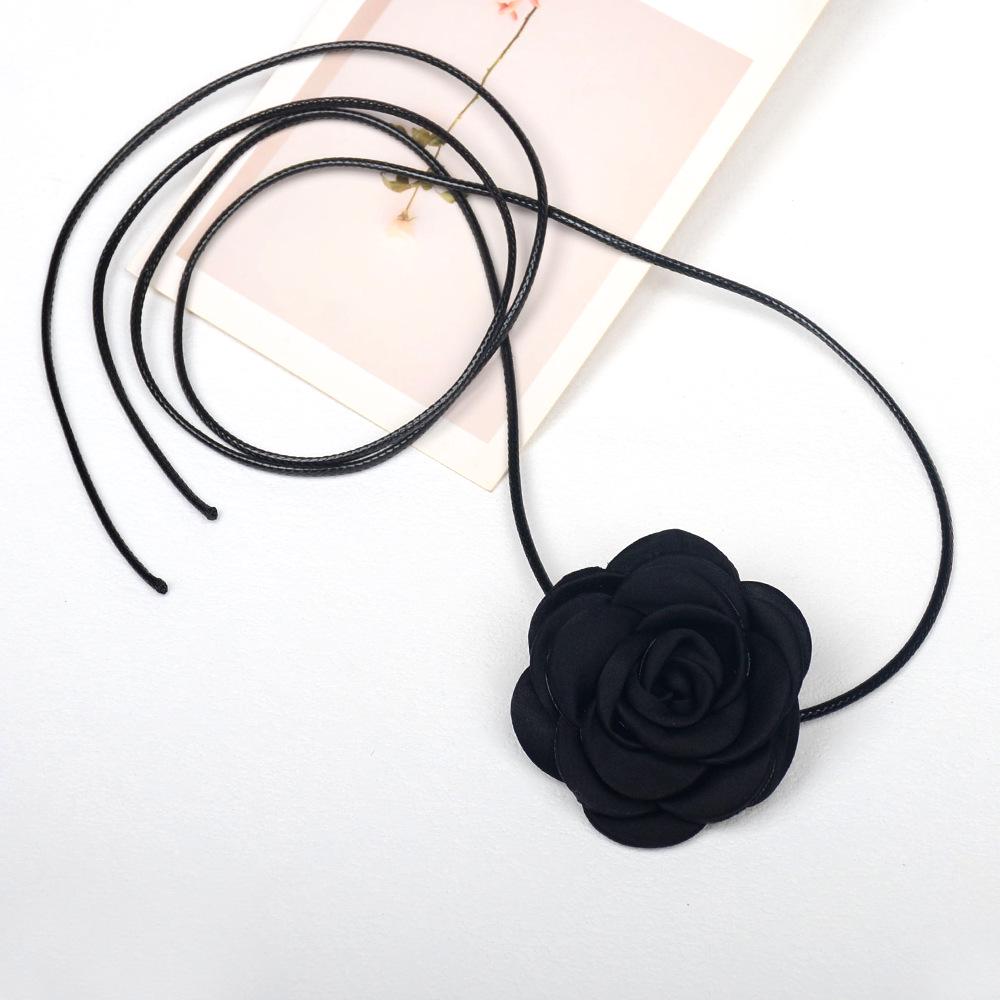 Retro Camellia Rose Lace-Up Choker Necklace: 3D Floral Design for Neck or Waist Adornment