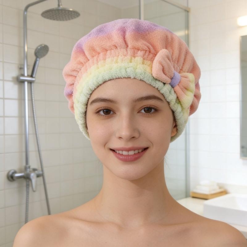 Pack of 2 Super Soft Corals Fleece Bath Cap Rainbow Gradients Fast Drying Elastic Hair Towel Wrap Turban for Women