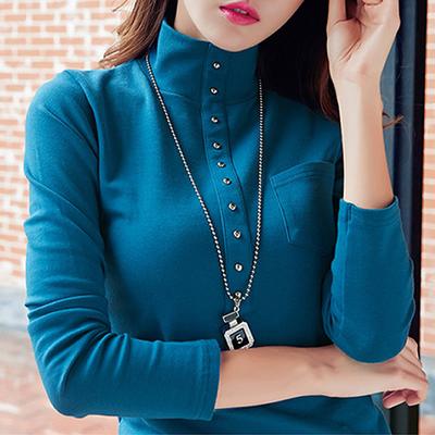 Sonbahar ve Kış 2024 Yeni Düz Renk Balıkçı Yaka Tişört Kadın Uzun Kollu Kalın Alt Gömlek İnce Gömlek Kadın Üst