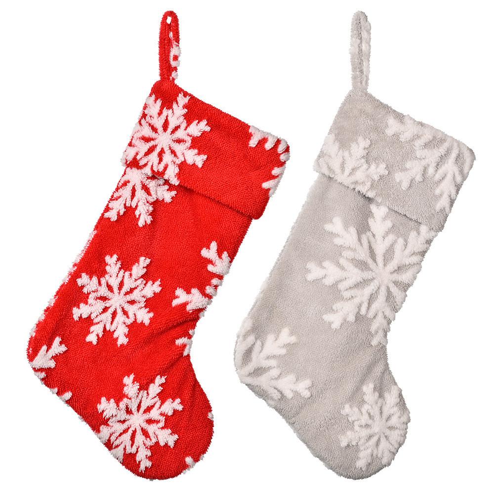 Snowflake Crafted Beautifully Christmas Stockings Made From Soft Plush Material Red Gray