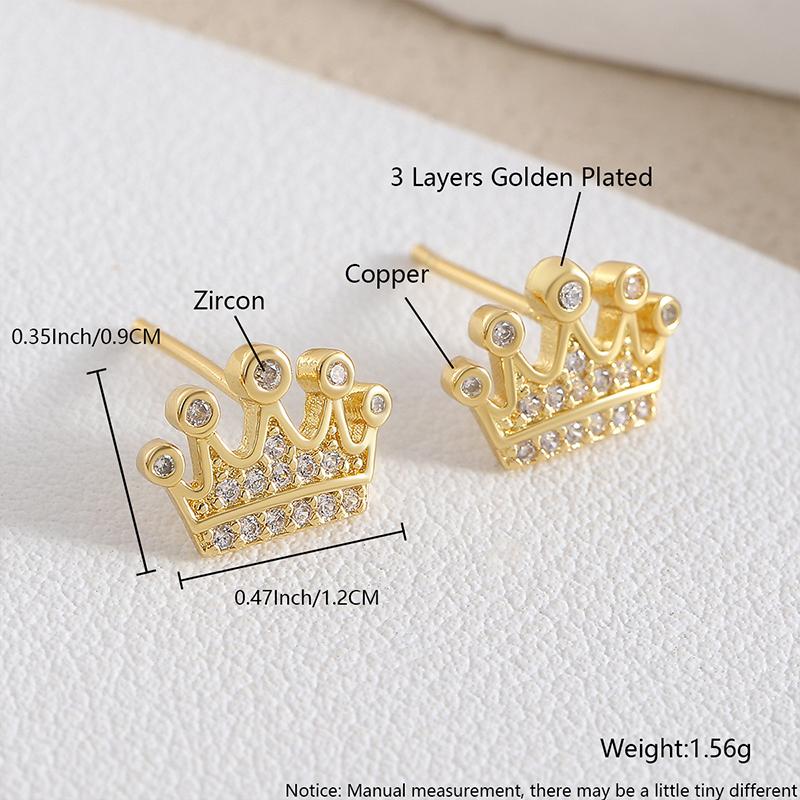 Cute Shiny Zircon Crown Stud Earrings For Women Metal Mini Small Gold Color Earring Wedding Jewelry Party Gift