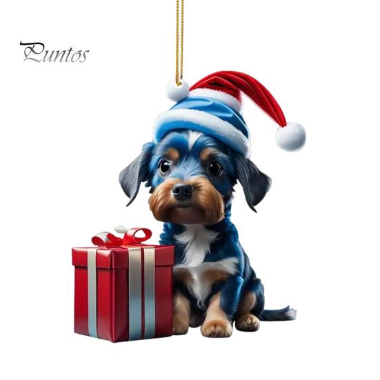 Christmas Ornament Vibrant Color Easy To Hang Cute Dog Car Hanging Pendant Xmas Tree Acrylic Pendant