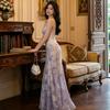 New Chinese-style purple suspender dress, spring and summer new step-by-step lotus waist and thin temperament fishtail skirt