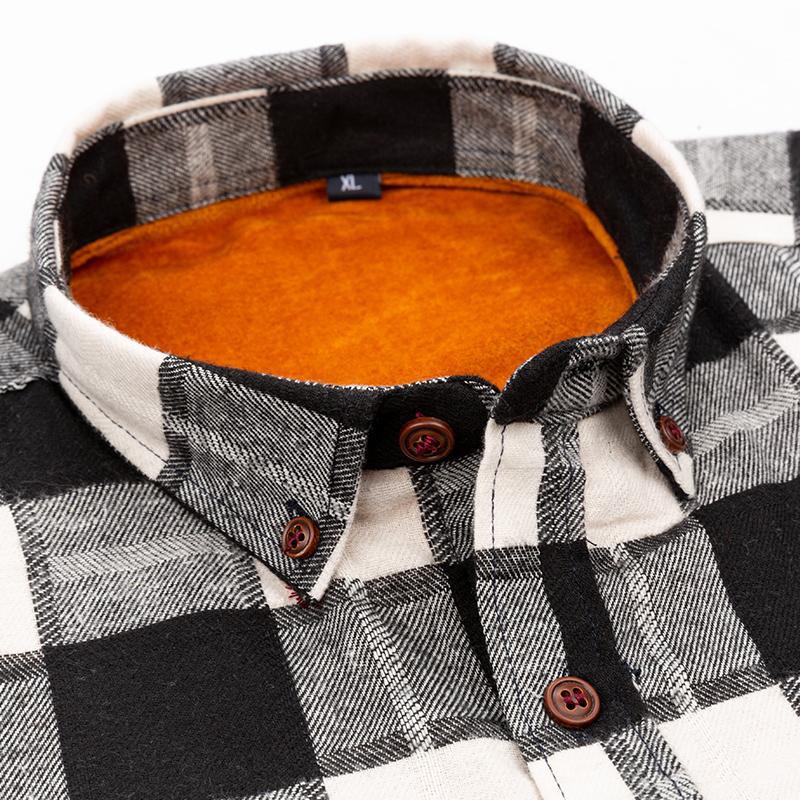 New Men's Fleece Thickened Long Sleeve Shirt Fashion Casual Plaid Lapel Long Sleeve Shirt Men's