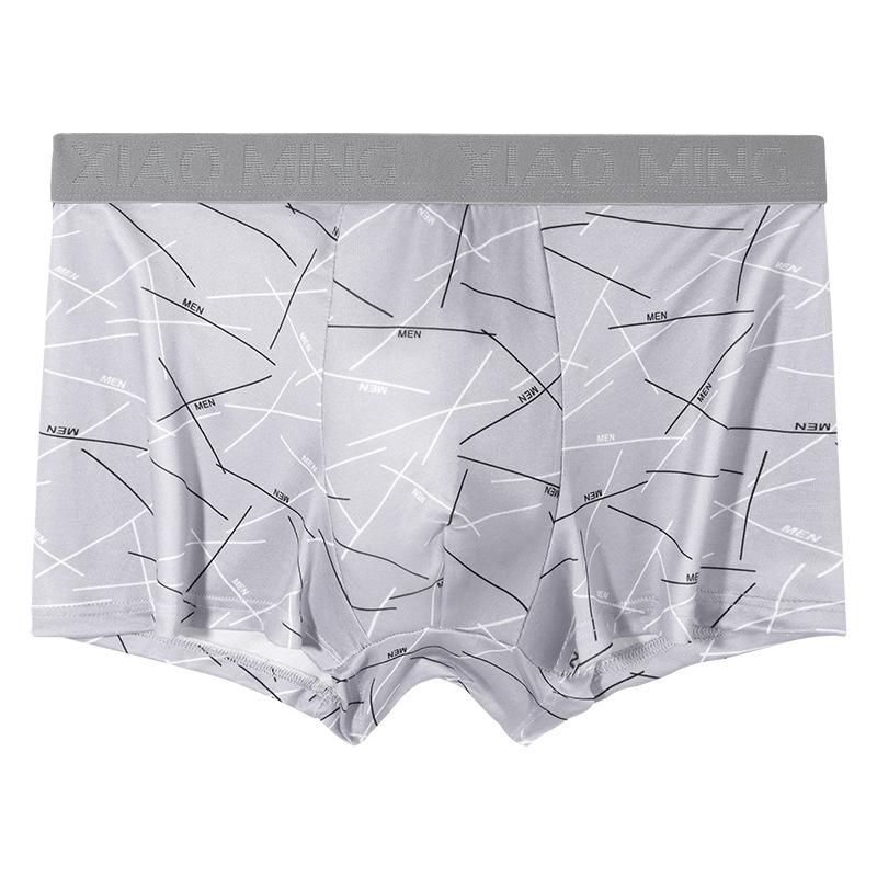 4pcs Men's Underwear Men's Mid Waist Printed Breathable Flat Leg Pants Contrasting Color Square Leg Pants Boxer Brief
