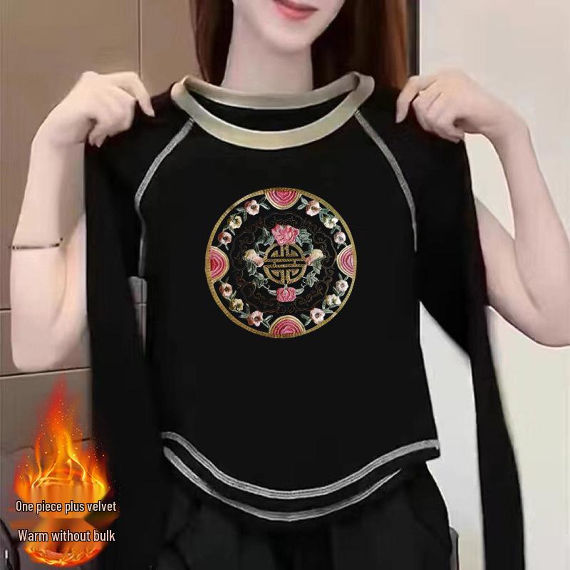 

Women s 2024 Autumn/Winter Double-Sided Velvet Long-Sleeve T-Shirt XL for 125-135 jin