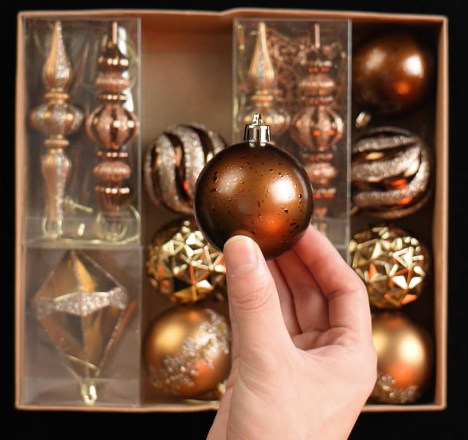 Valery Madelyn Christmas ball gorgeous set of 40 in gold and Perfect for Christmas tree Stylish and gorgeous in and Nordic-style ornaments, copper.