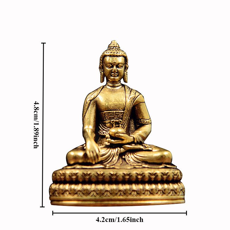 Antyczny mosiężny siedzący posąg Buddy Mała statua Siakjamuniego do kolekcji Podróży, kultu, antyczny wystrój pulpitu domowego