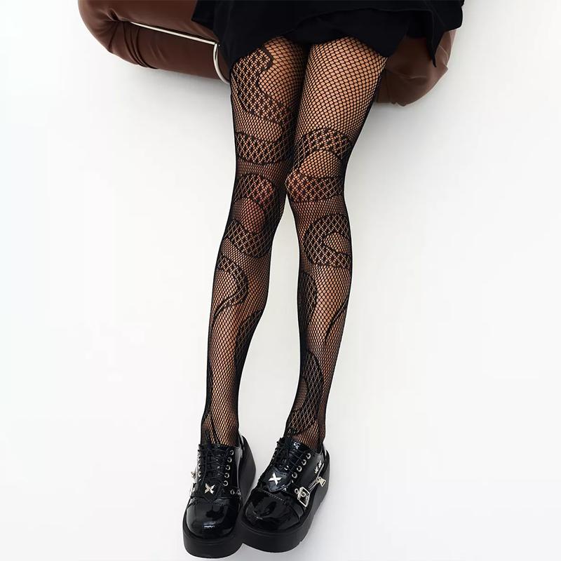 

Women Sexy Snake Pattern Fishnet Tights Punk Gothic Jacquard Pantyhose Halloween Cosplay Street Wear One Size