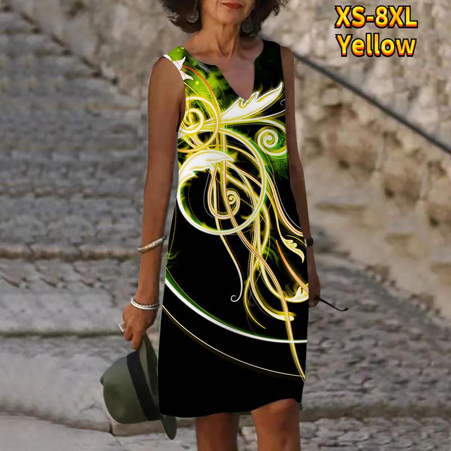 

Женское летнее платье с v-образным вырезом и синими очертаниями, с принтом в виде линий, повседневное модное платье без рукавов, повседневное свободное сексуальное платье размера плюс XS-8XL 8XL жёлтый
